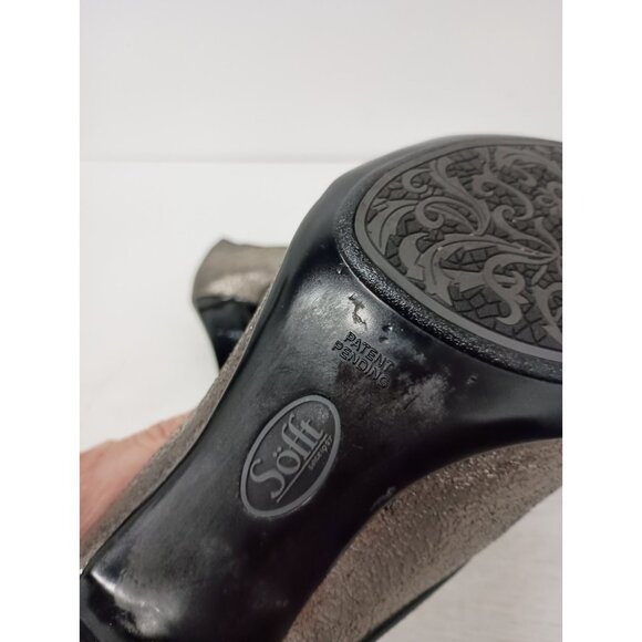 Sofft Womens Heels 6M Silver Pewter Leather Comfort Cone Heel Open Toe Slip On - Picture 10 of 11